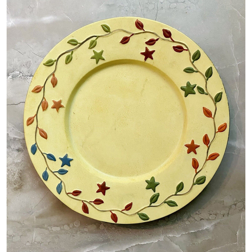Yankee Candle Co. Exclusive Candle PLATE BASE Yellow with Stars & Vines 7.25"